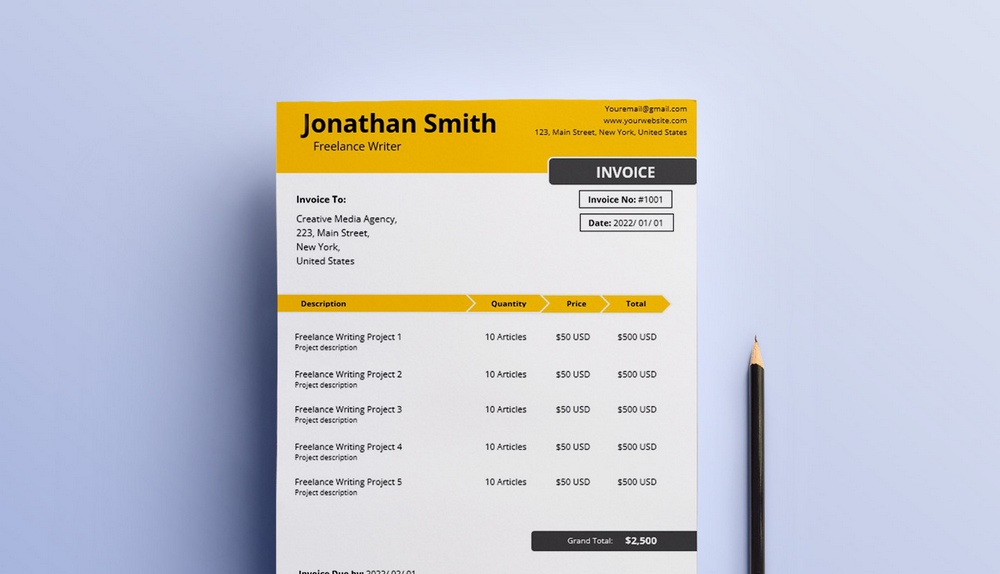 Free Word Invoice Template for Freelancers header
