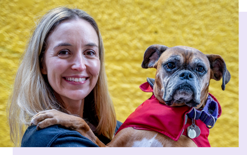 Headshot of Keela's COO, Tasi Gottschlag, with her dog