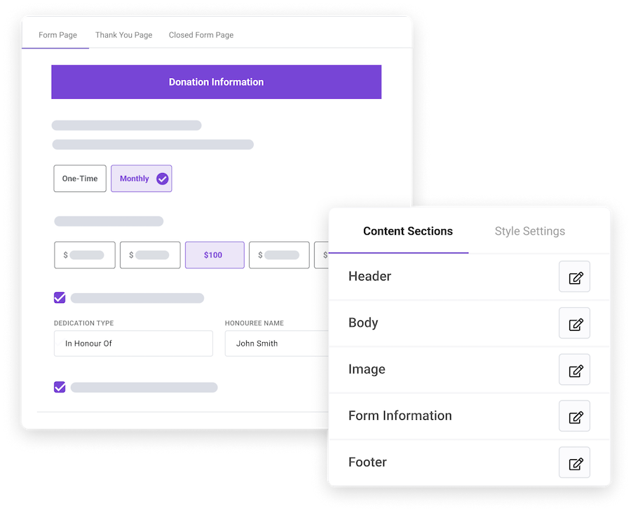 Form and customization options